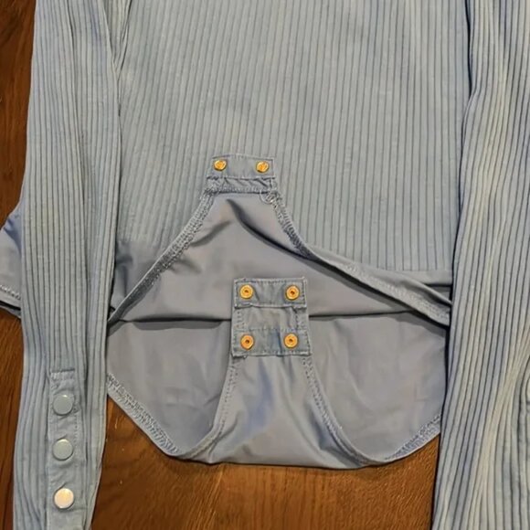 Light blue ribbed J. Crew turtleneck long sleeve body suit - Picture 4 of 7